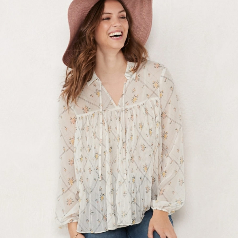 Lauren Conrad Long Sleeve Pleated Shirt